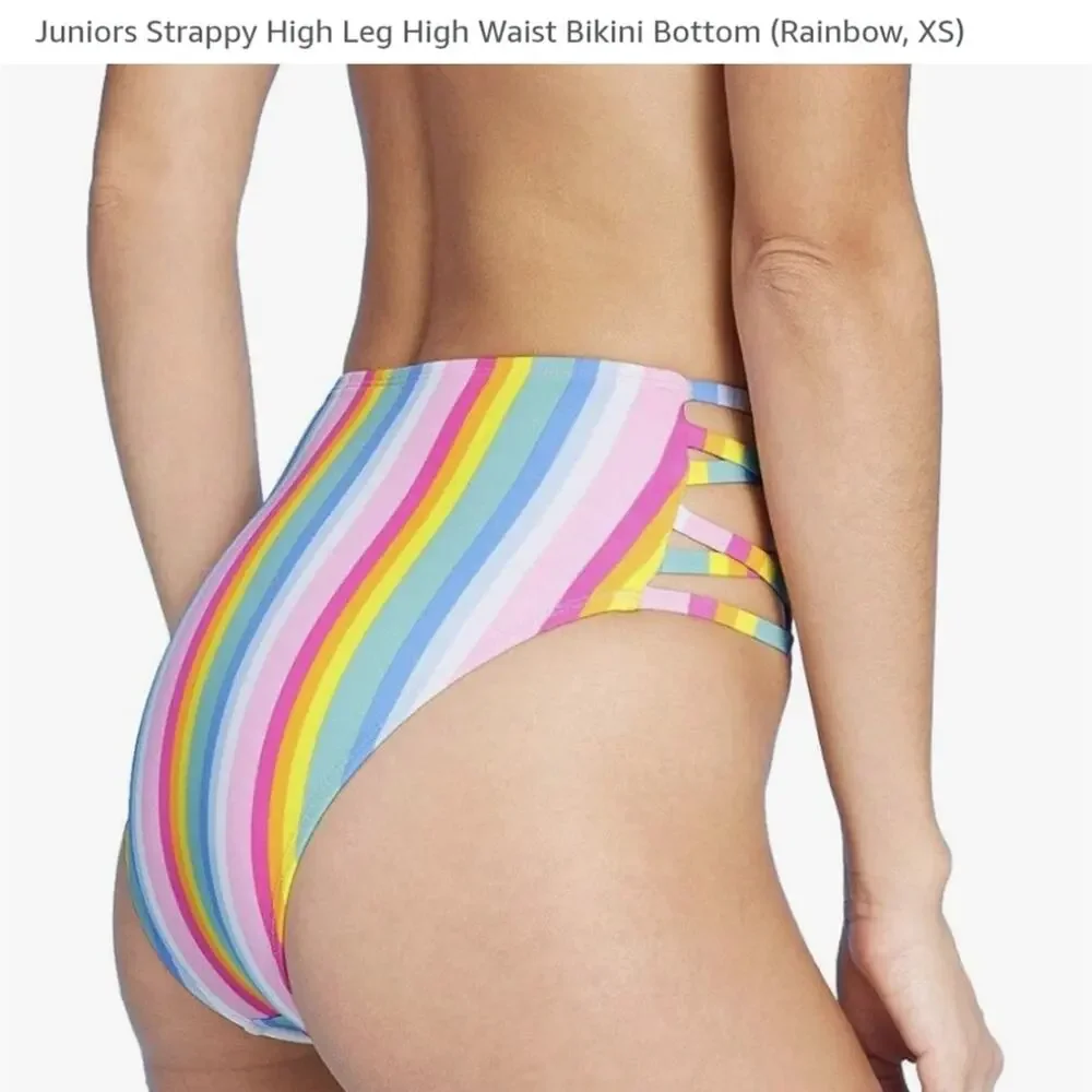 Xhilaration Strappy High Leg High Waist Colorful Striped Bikini Set